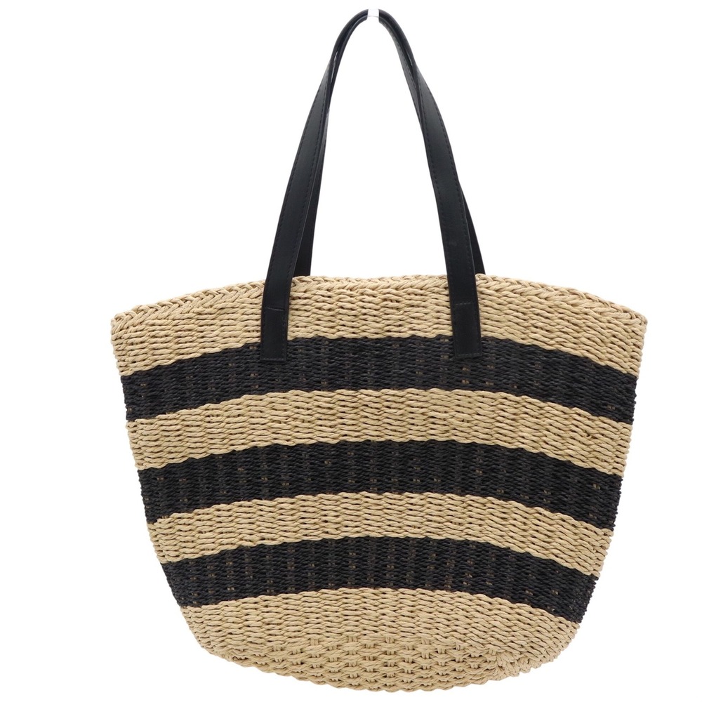 Gap Striped Straw Tote Bag Black Beige Woven Paper Beach Shoulder Bag